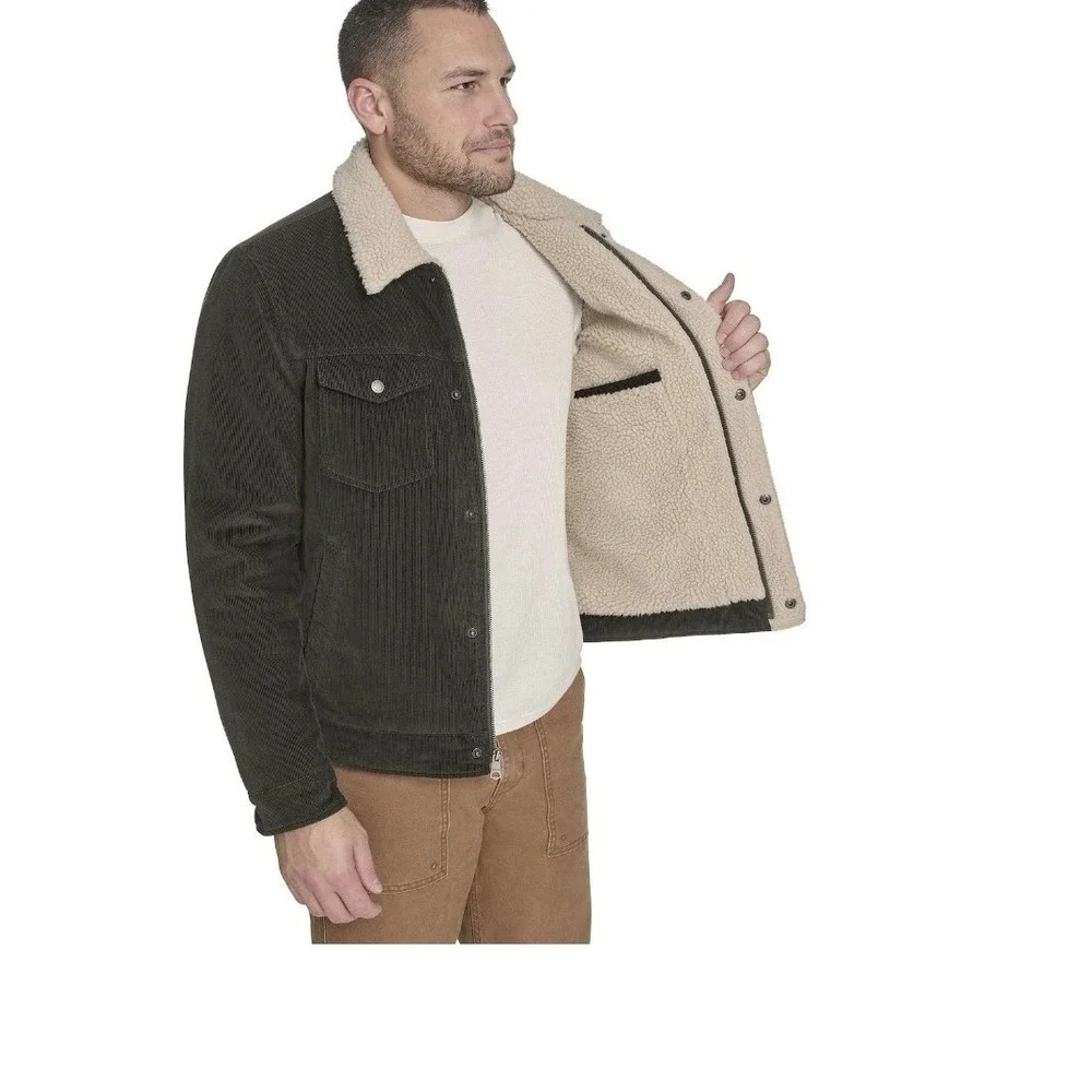 Levis Mens Corduroy Sherpa Lined Trucker Jacket Dark Olive LM5RC062 Size M NWT